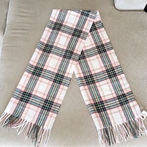 LOFT Outlet Plaid Cream Green Red Pink Fringe Hem Winter Scarf